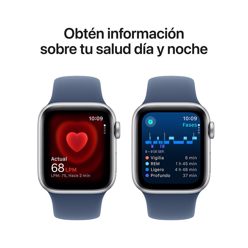 Apple Watch SE GPS • Caja de aluminio color plata de 40 mm • Correa deportiva azul denim - M/L
