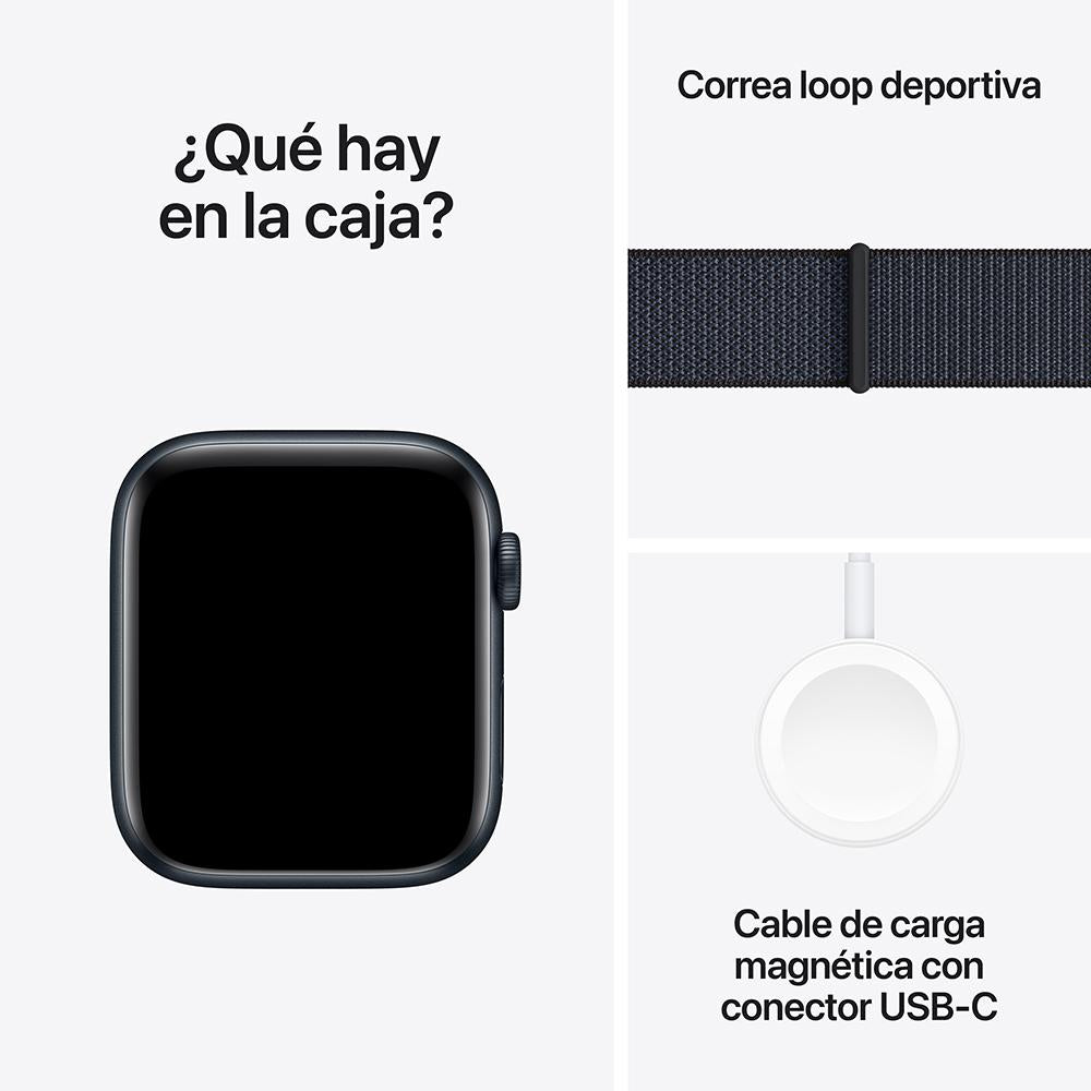 Apple Watch SE GPS • Caja de aluminio color medianoche de 44 mm • Correa loop deportiva color tinta