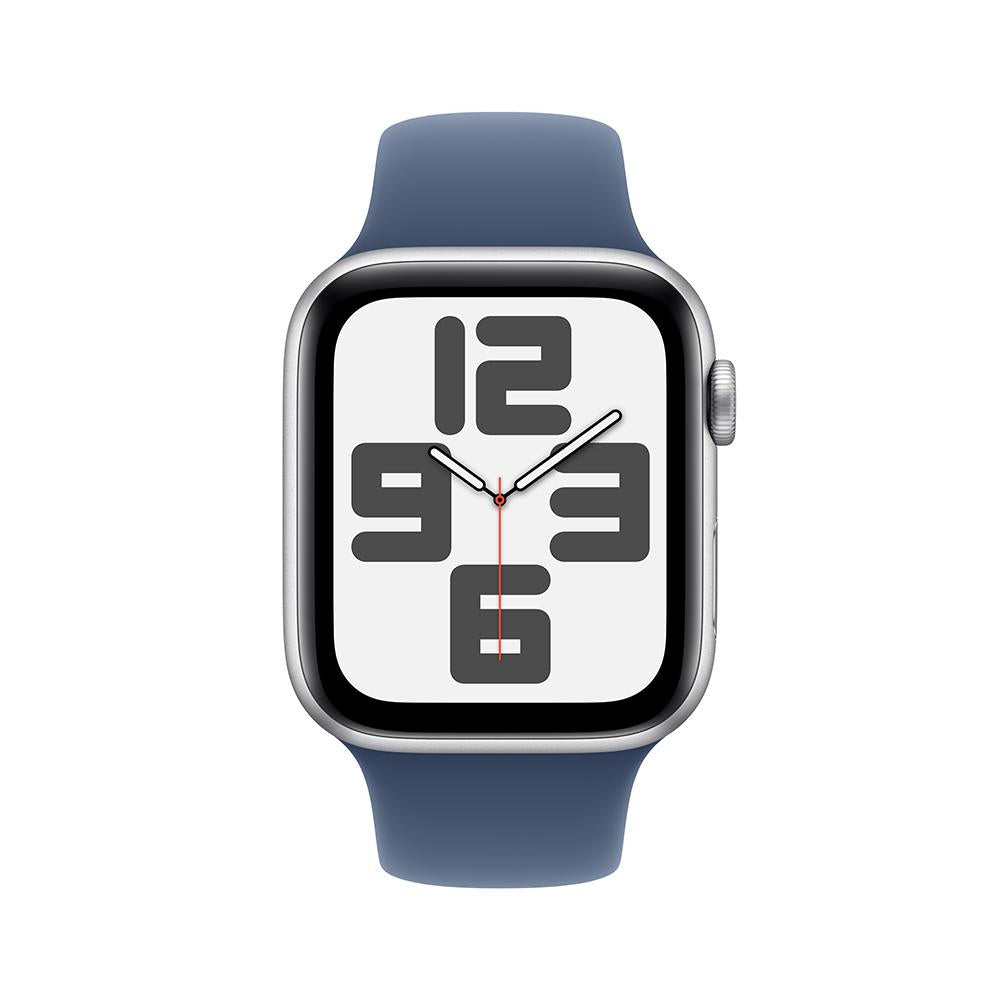 Apple Watch SE GPS • Caja de aluminio color plata de 44 mm • Correa deportiva azul denim - M/L