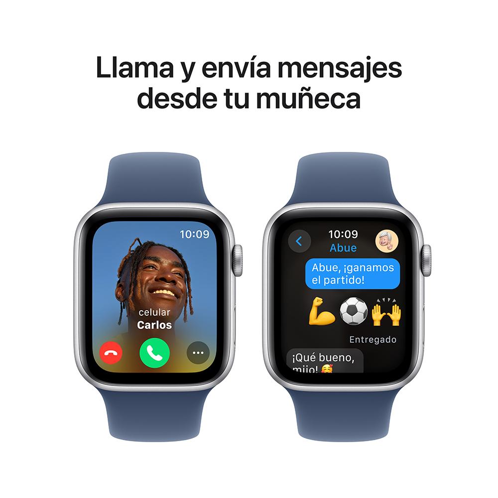 Apple Watch SE GPS • Caja de aluminio color plata de 44 mm • Correa deportiva azul denim - M/L