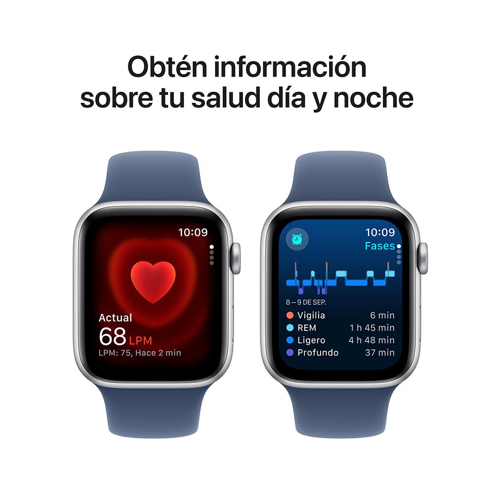 Apple Watch SE GPS • Caja de aluminio color plata de 44 mm • Correa deportiva azul denim - M/L