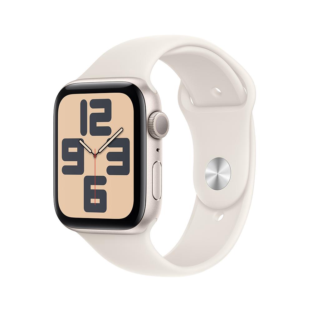 Apple Watch SE GPS • Caja de aluminio blanco estelar de 44 mm • Correa deportiva blanco estelar - M/L