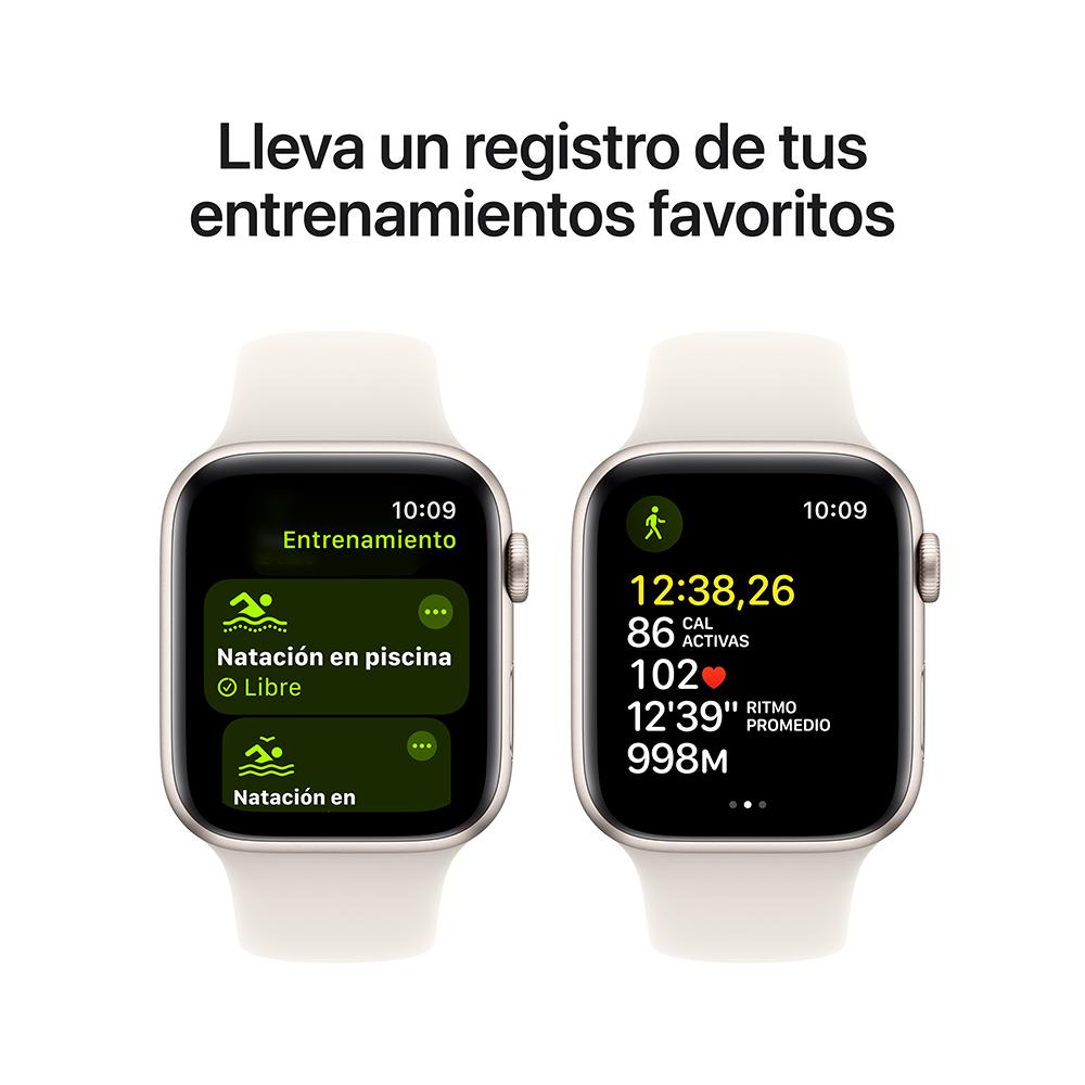 Apple Watch SE GPS • Caja de aluminio blanco estelar de 44 mm • Correa deportiva blanco estelar - S/M