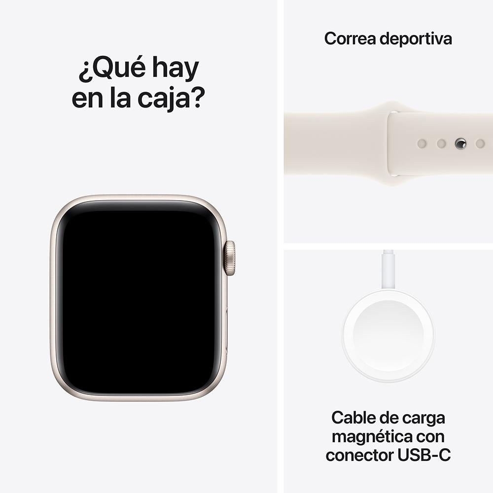 Apple Watch SE GPS • Caja de aluminio blanco estelar de 44 mm • Correa deportiva blanco estelar - M/L