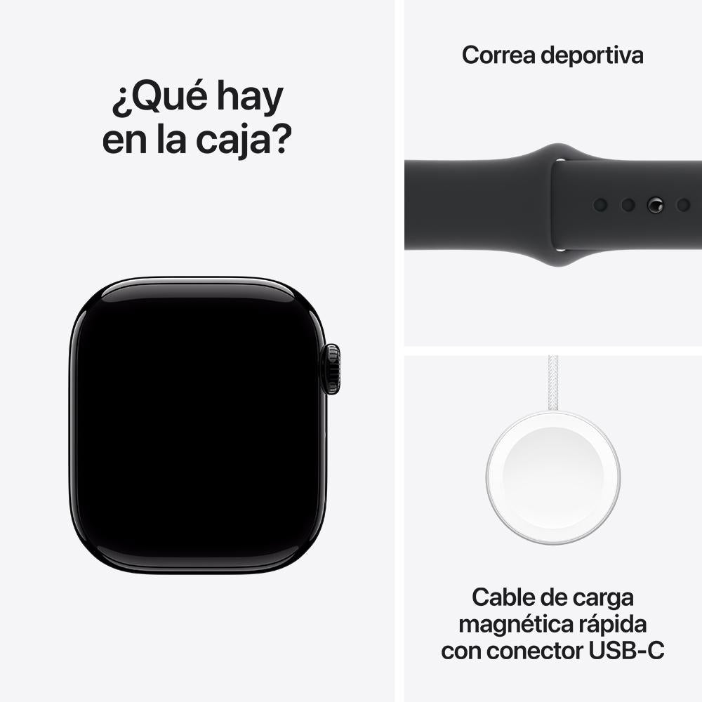 Apple Watch Series 10 GPS • Caja de aluminio negro azabache de 42 mm • Correa deportiva negra - S/M