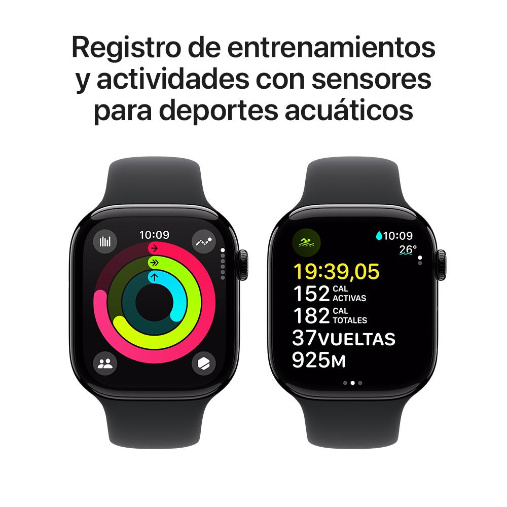 Apple Watch Series 10 GPS • Caja de aluminio negro azabache de 46 mm • Correa deportiva negra - S/M