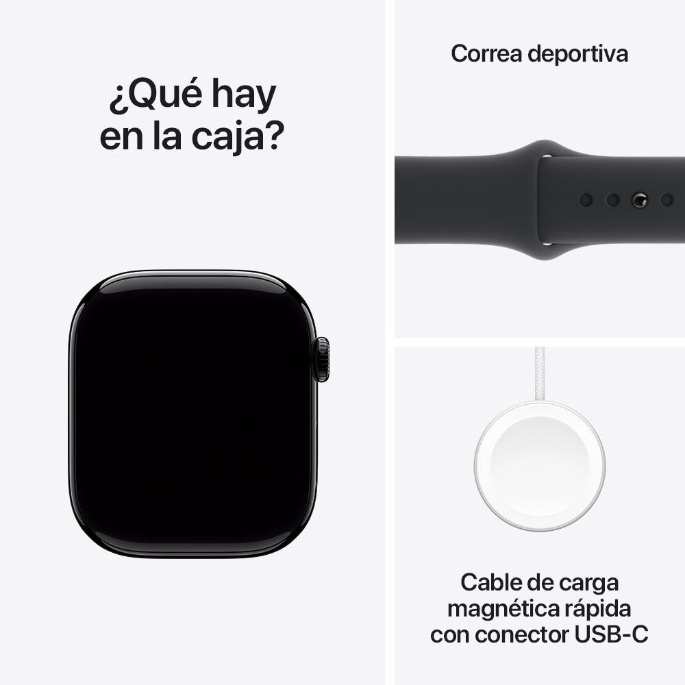 Apple Watch Series 10 GPS • Caja de aluminio negro azabache de 46 mm • Correa deportiva negra - S/M