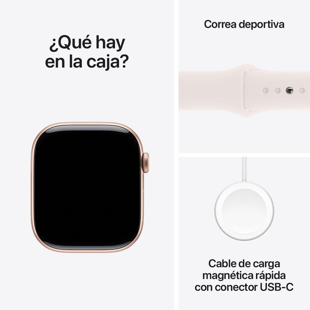 Apple Watch Series 10 GPS • Caja de aluminio color oro rosa de 46 mm • Correa deportiva rosa rubor - S/M