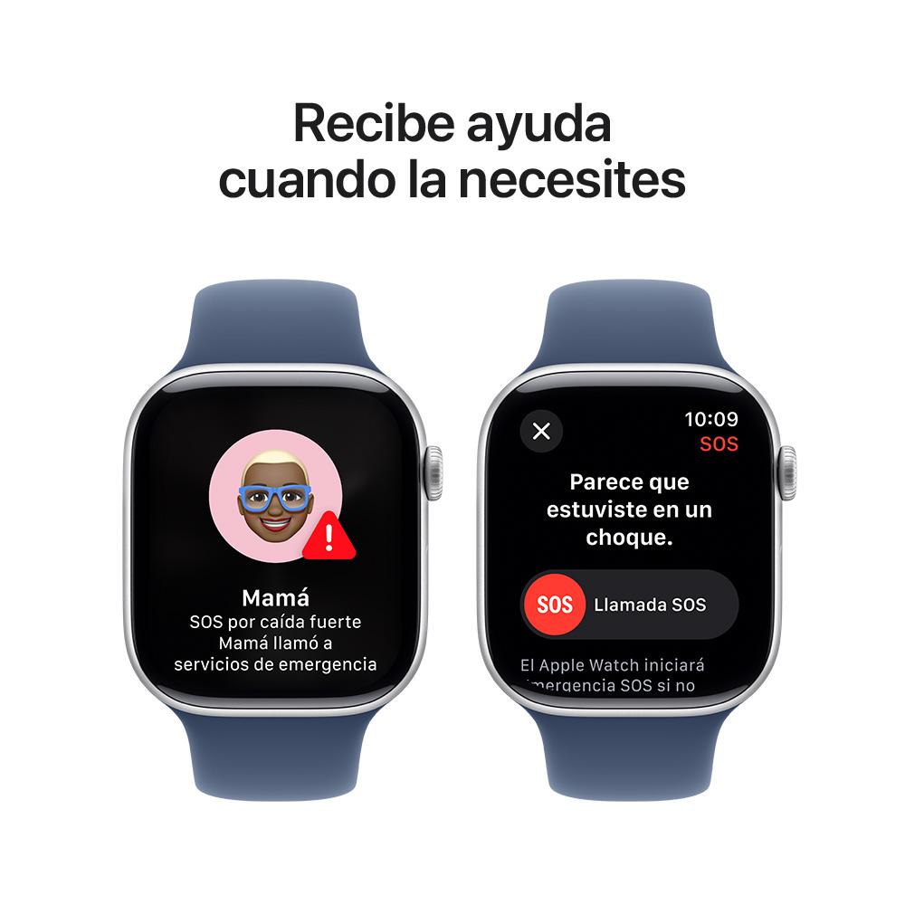 Apple Watch Series 10 GPS • Caja de aluminio color plata de 46 mm • Correa deportiva azul denim - M/L