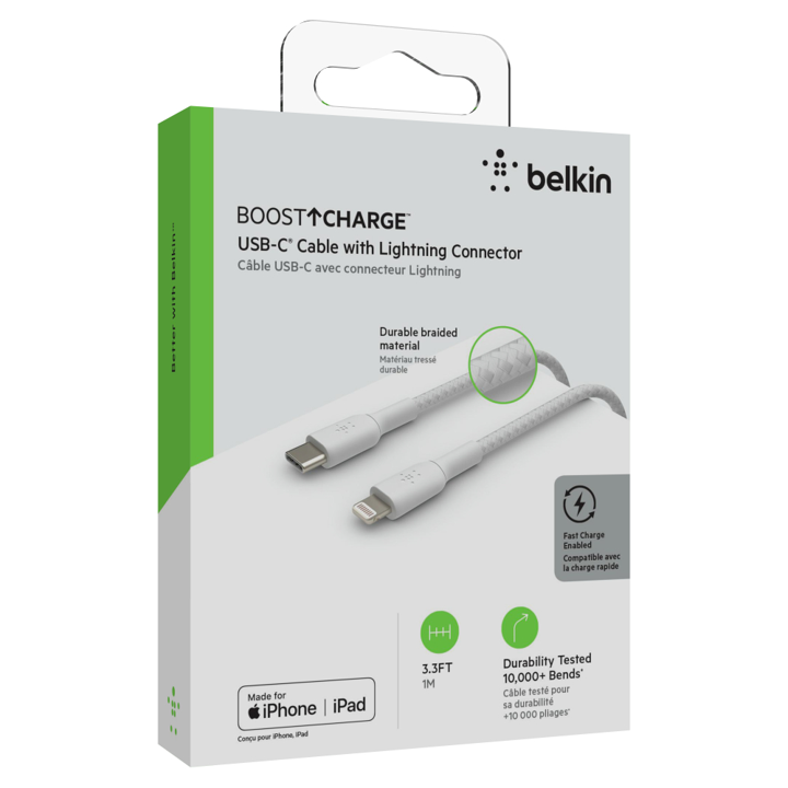 CABLE TRENZADO USB-C A LIGHTNING - BLAN