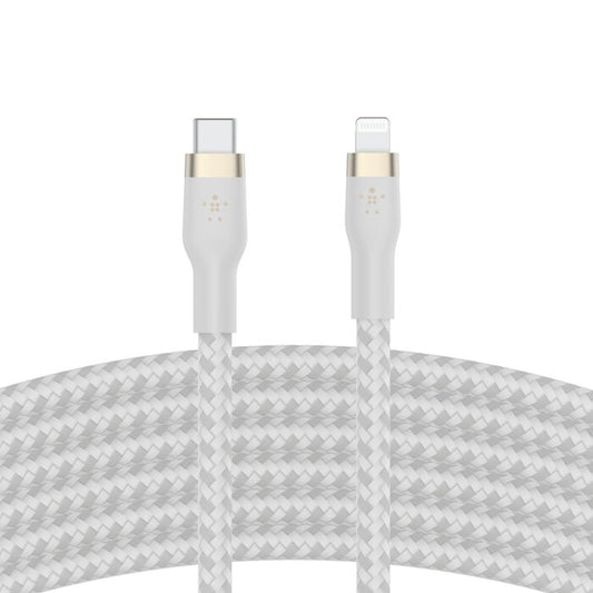 Cable Belkin USB-C a Lightning - 3M - Pro Flex - Blanco