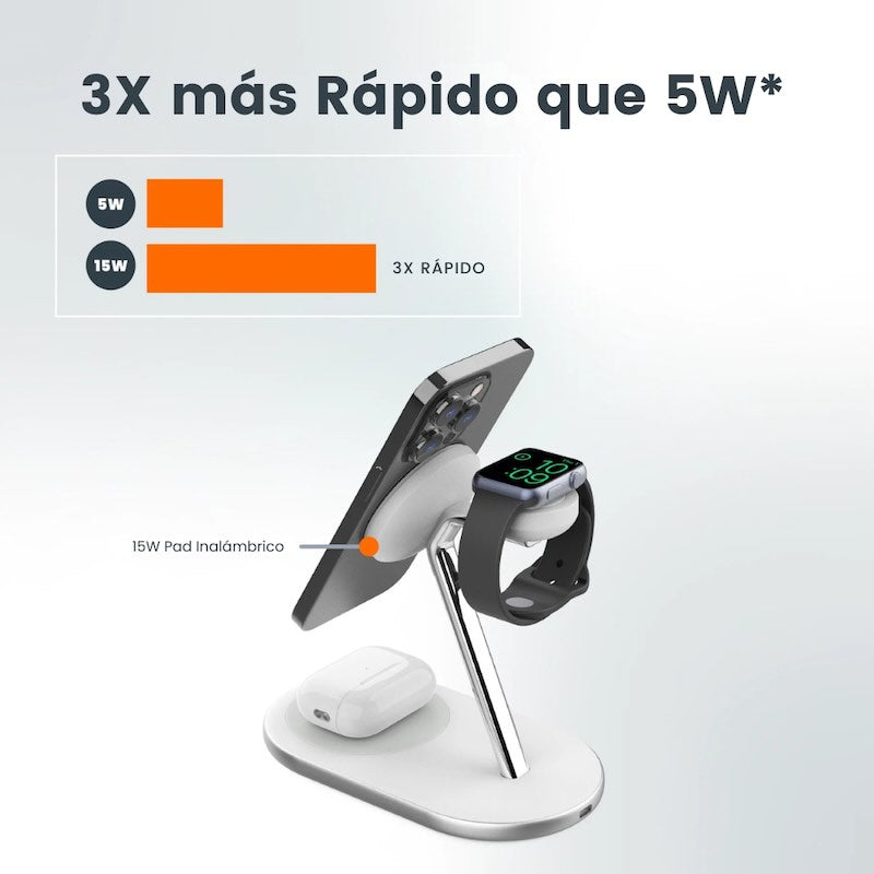 BASE DE CARGA VENTEV 3 EN 1 Qi2 15W MAGSAFE WHITE