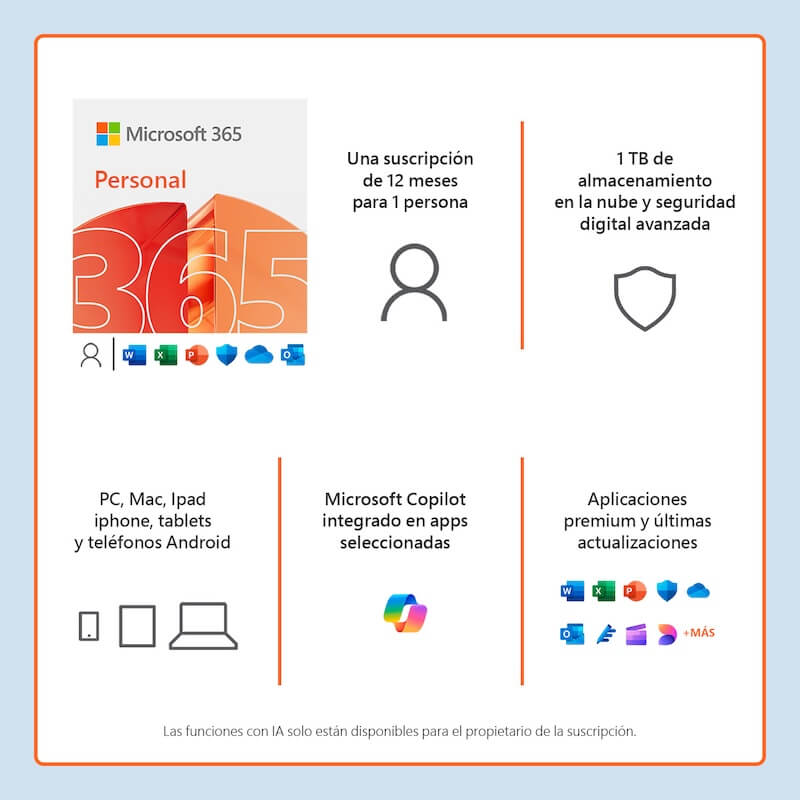 MICROSOFT 365 PERSONAL | SUSCRIPCION 12 MESES | 1 USUARIO