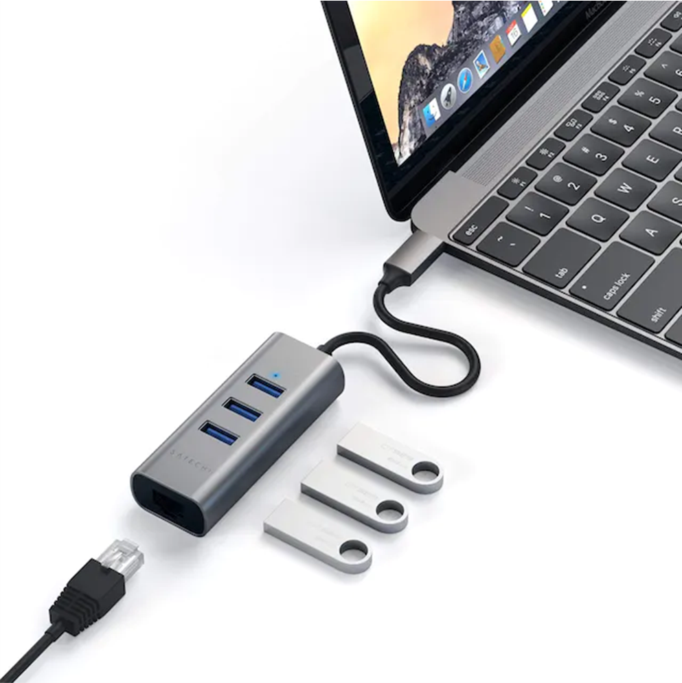 Concentrador satechi tipo C 2 en 1 USB 3,0 con Ethernet