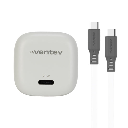 ADAPTADOR VENTEV DE PARED 20W USB-C + CABLE USB-C WHITE