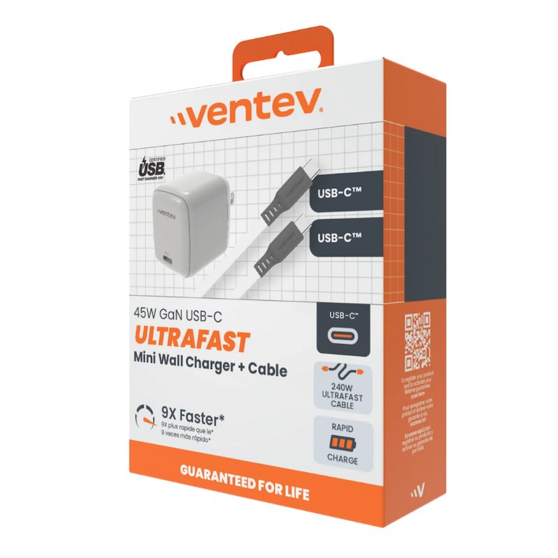 ADAPTADOR VENTEV DE PARED 45W + CABLE DE CARGA 240W USB-C