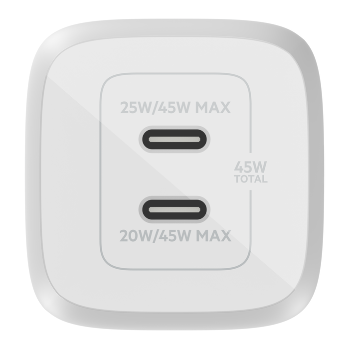ADAPTADOR BELKIN DE PARED BOOSTCHARGE 45W GAN 2 PUERTOS
