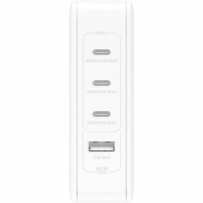 ADAPTADOR BELKIN DE PARED BOOSTCHARGE 140W GAN 4 PUERTOS WHITE