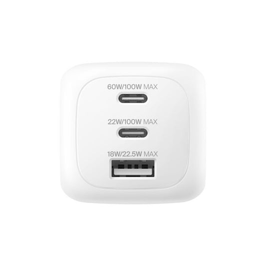 ADAPTADOR BELKIN DE PARED 100W 3 PUERTOS USB-C USB-A WHITE