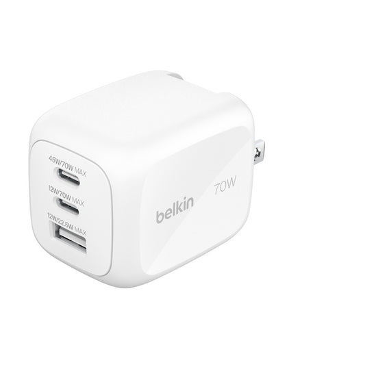 ADAPTADOR BELKIN DE PARED 70W 2 PUERTOS USB-C USB-A WHITE