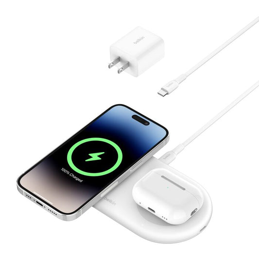 BASE DE CARGA BELKIN 2 EN 1 AW + IPH QI2 15W WHITE