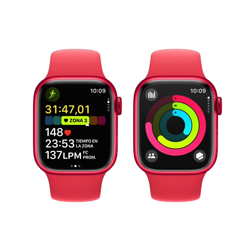 Apple Watch Series 9 GPS • Caja de aluminio (PRODUCT)RED de 41 mm • Correa deportiva (PRODUCT)RED - S/M