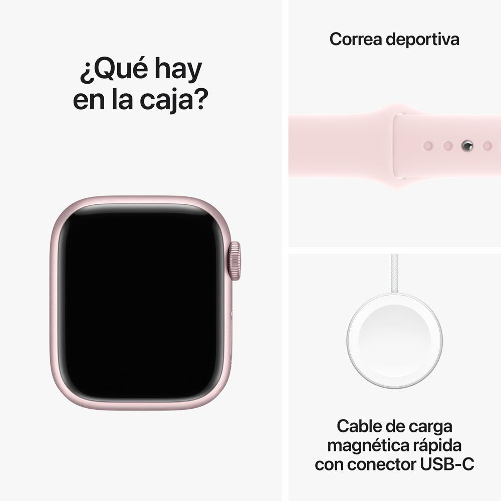 Apple Watch Series 9 GPS • Caja de aluminio rosada de 41 mm • Correa deportiva rosado claro - M/L