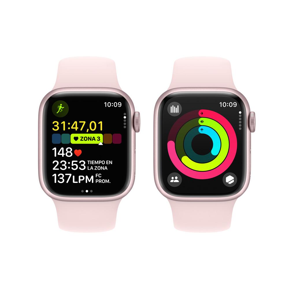 Apple Watch Series 9 GPS • Caja de aluminio rosada de 41 mm • Correa deportiva rosado claro - M/L
