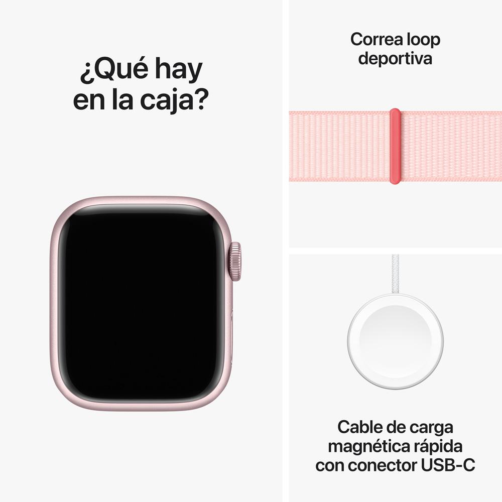 Apple Watch Series 9 GPS • Caja de aluminio rosada de 41 mm • Correa loop deportiva rosado claro