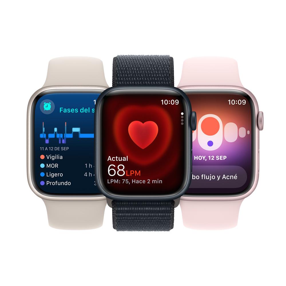 Apple Watch Series 9 GPS • Caja de aluminio rosada de 41 mm • Correa loop deportiva rosado claro