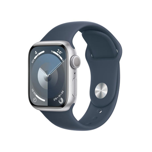 Apple Watch Series 9 GPS • Caja de aluminio color plata de 41 mm • Correa deportiva azul tormenta - M/L