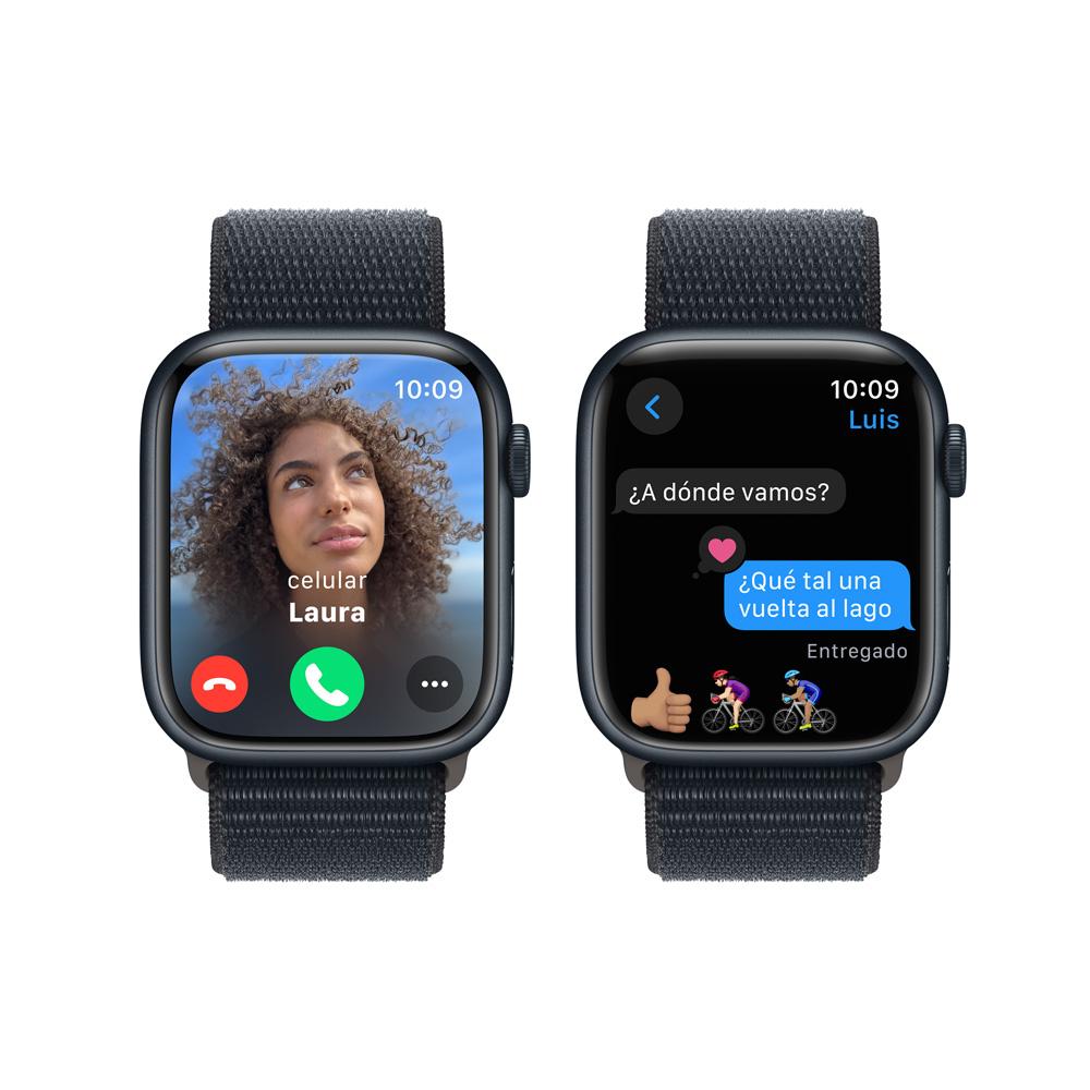 Apple Watch Series 9 GPS • Caja de aluminio color medianoche de 45 mm • Correa loop deportiva color medianoche