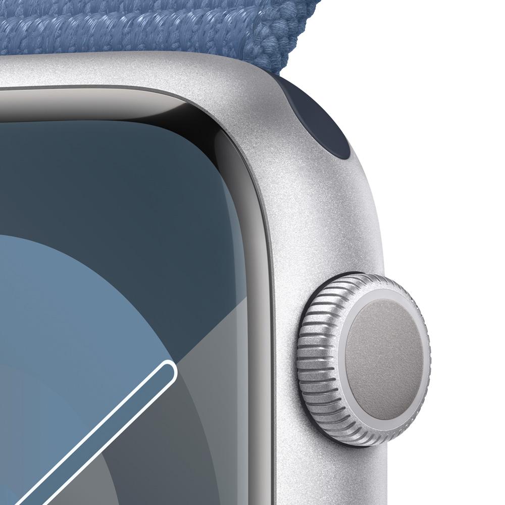 Apple Watch Series 9 GPS • Caja de aluminio color plata de 45 mm • Correa loop deportiva azul invierno