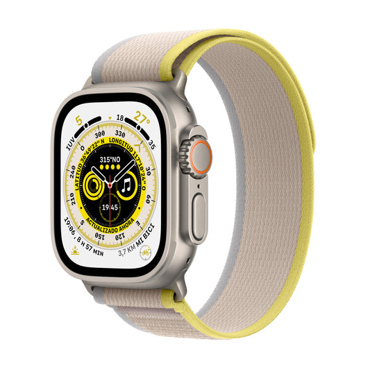 Apple Watch Ultra (GPS + Cellular) - Caja de titanio de 49 mm - Correa Loop Trail amarilla/beis - Talla M/L