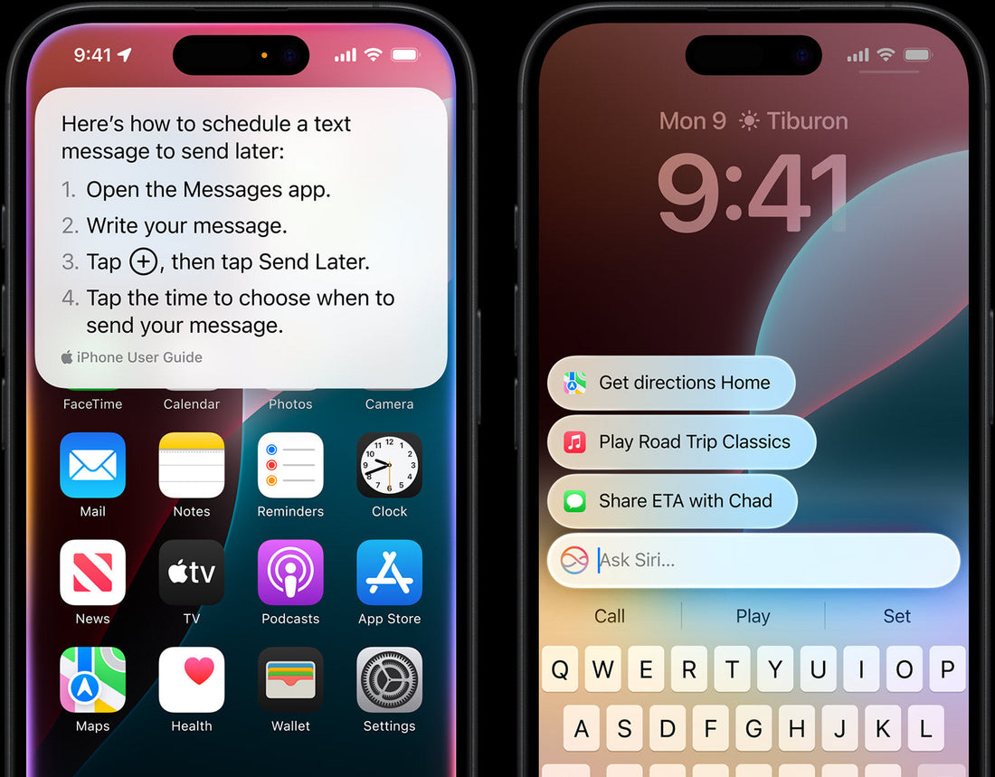 Pantalla de iPhone mostrando cómo programar el envío de mensajes usando la función “Enviar después”. Funcionalidad útil para hablar con Siri y automatizar tareas en iOS.