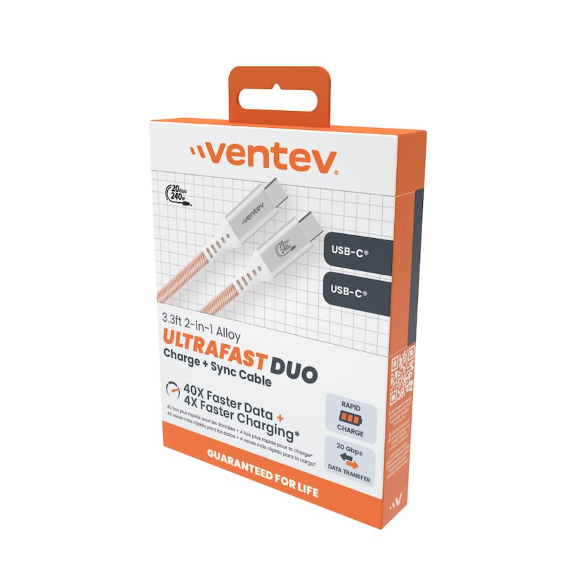 CABLE VENTEV ULTRAFAST DUO USB-C A USB-C 240W 1M WHITE
