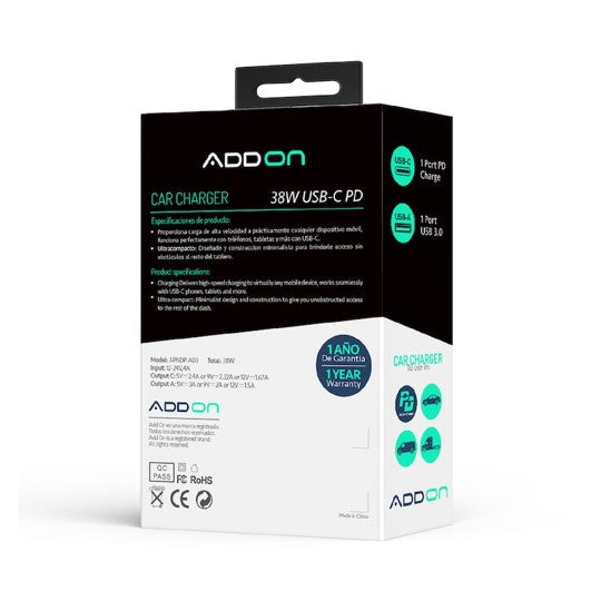 ADAPTADOR ADD ON PARA CARRO 38W USBA/USBC