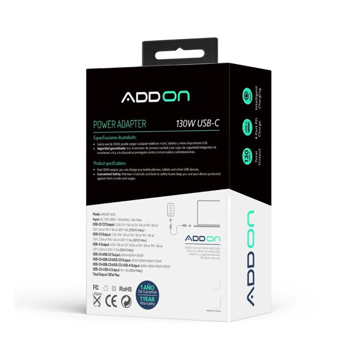 ADAPTADOR ADD ON DE PARED 130W GaN 4 PUERTOS