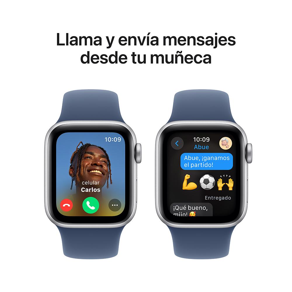 Apple Watch SE GPS • Caja de aluminio color plata de 40 mm • Correa deportiva azul denim - M/L