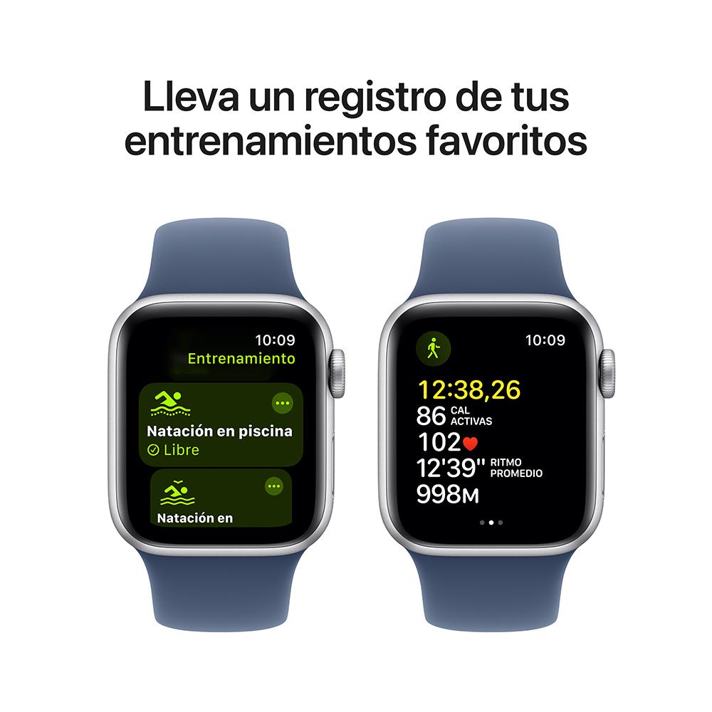 Apple Watch SE GPS • Caja de aluminio color plata de 40 mm • Correa deportiva azul denim - M/L