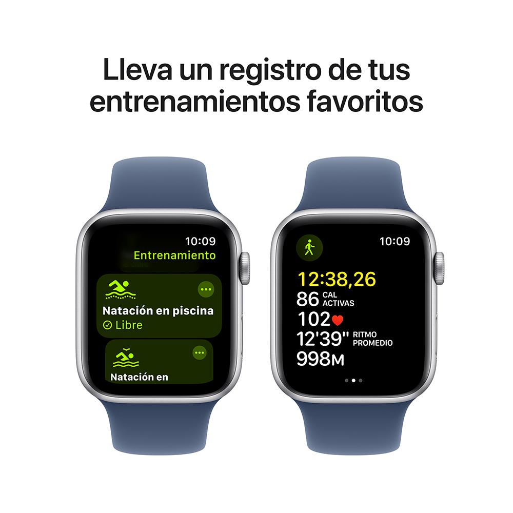 Apple Watch SE GPS • Caja de aluminio color plata de 44 mm • Correa deportiva azul denim - M/L