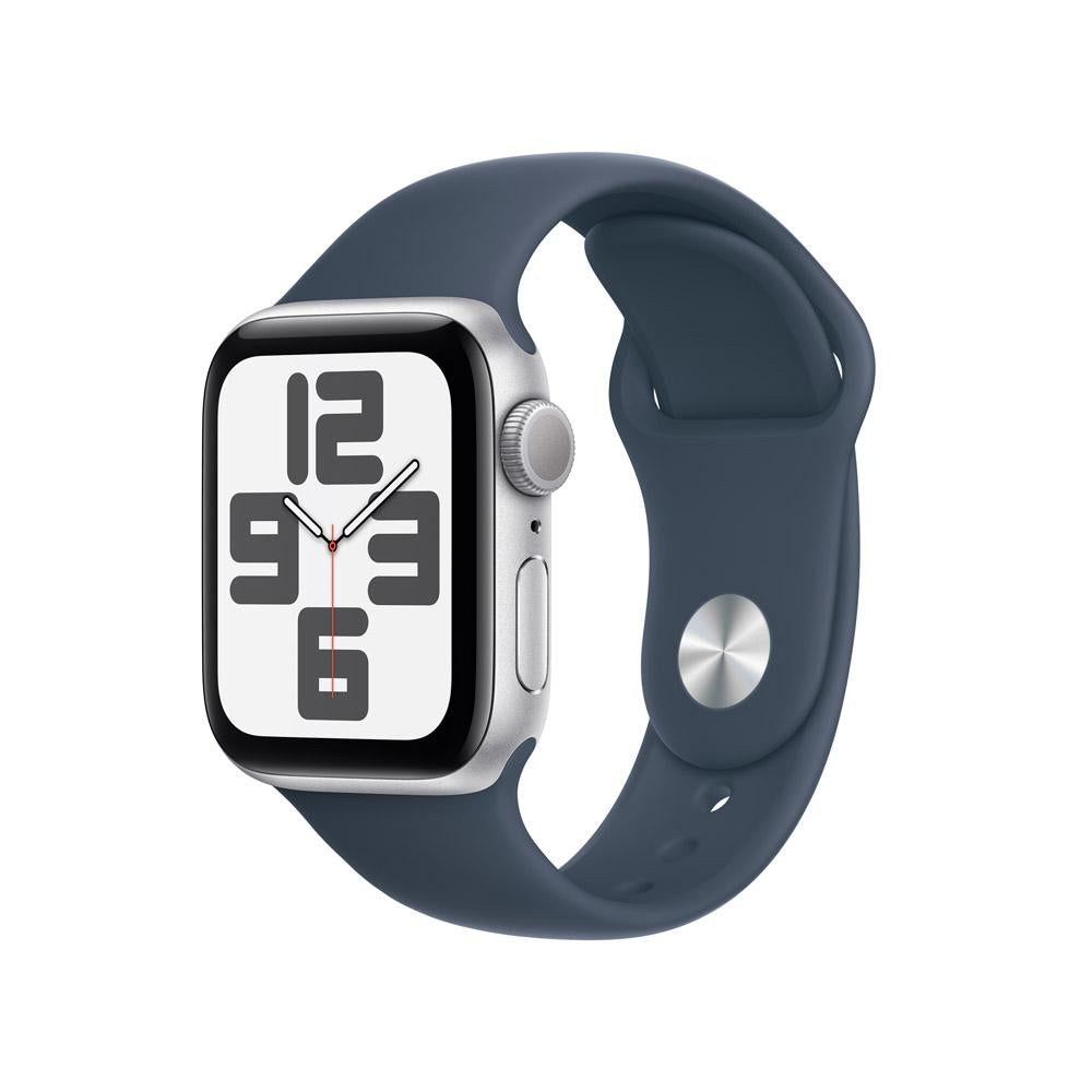 Apple Watch SE GPS • Caja de aluminio color plata de 40 mm • Correa deportiva azul tormenta - S/M