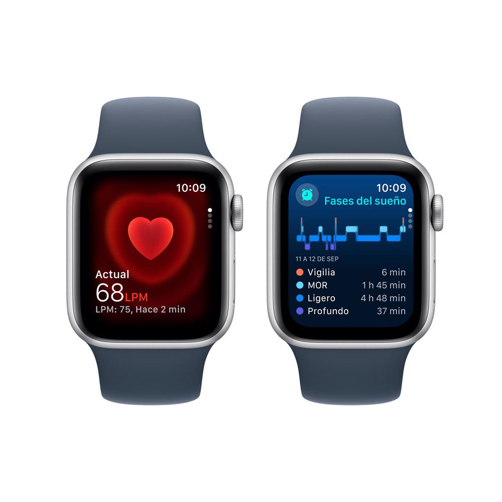 Apple Watch SE GPS • Caja de aluminio color plata de 40 mm • Correa deportiva azul tormenta - M/L