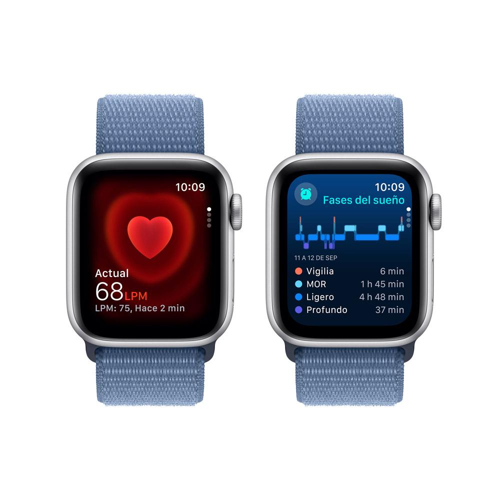 Apple Watch SE GPS • Caja de aluminio color plata de 40 mm • Correa loop deportiva azul invierno