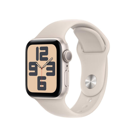 Apple Watch SE GPS • Caja de aluminio blanco estelar de 40 mm • Correa deportiva blanco estelar - M/L