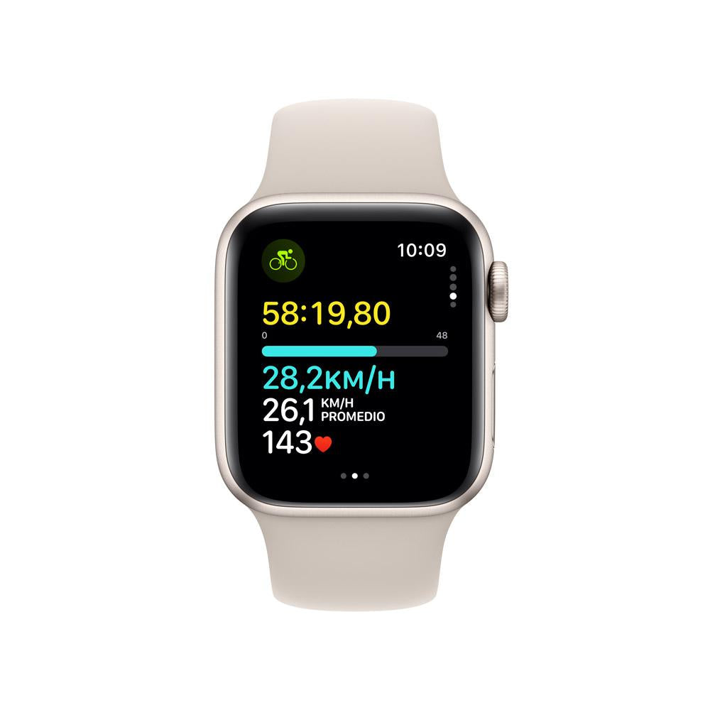 Apple Watch SE GPS • Caja de aluminio blanco estelar de 40 mm • Correa deportiva blanco estelar - M/L