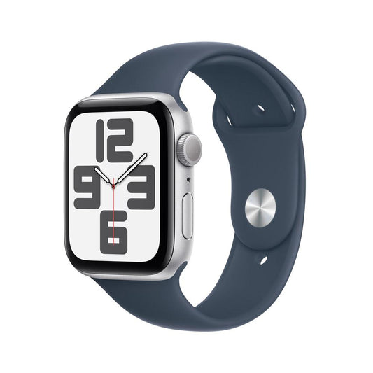 Apple Watch SE GPS • Caja de aluminio color plata de 44 mm • Correa deportiva azul tormenta - M/L