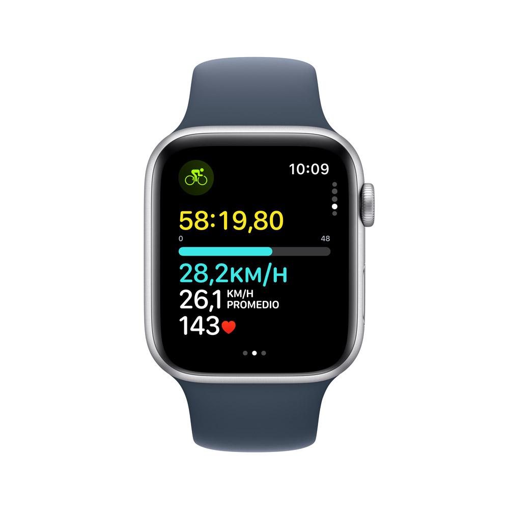 Apple Watch SE GPS • Caja de aluminio color plata de 44 mm • Correa deportiva azul tormenta - S/M