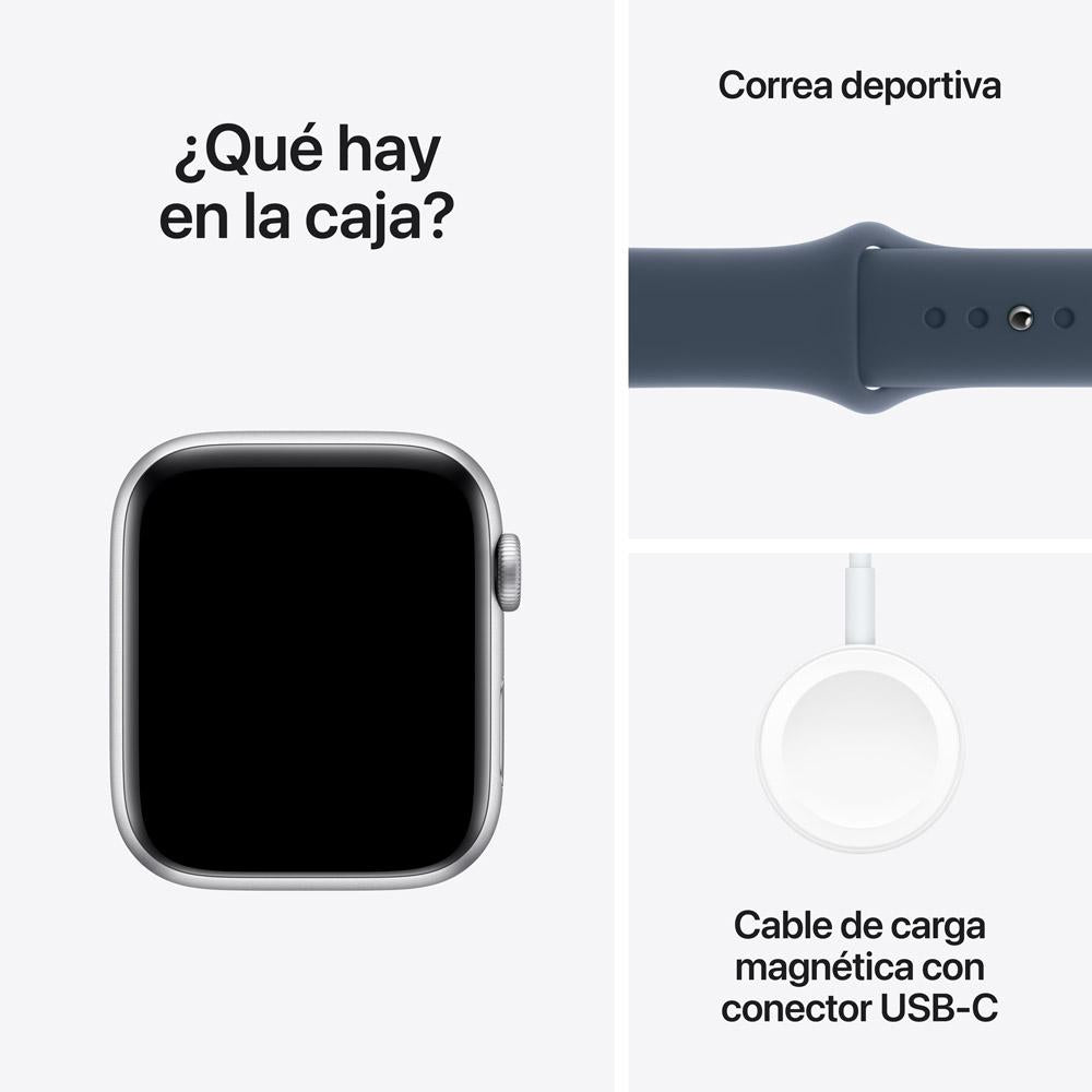 Apple Watch SE GPS • Caja de aluminio color plata de 44 mm • Correa deportiva azul tormenta - S/M