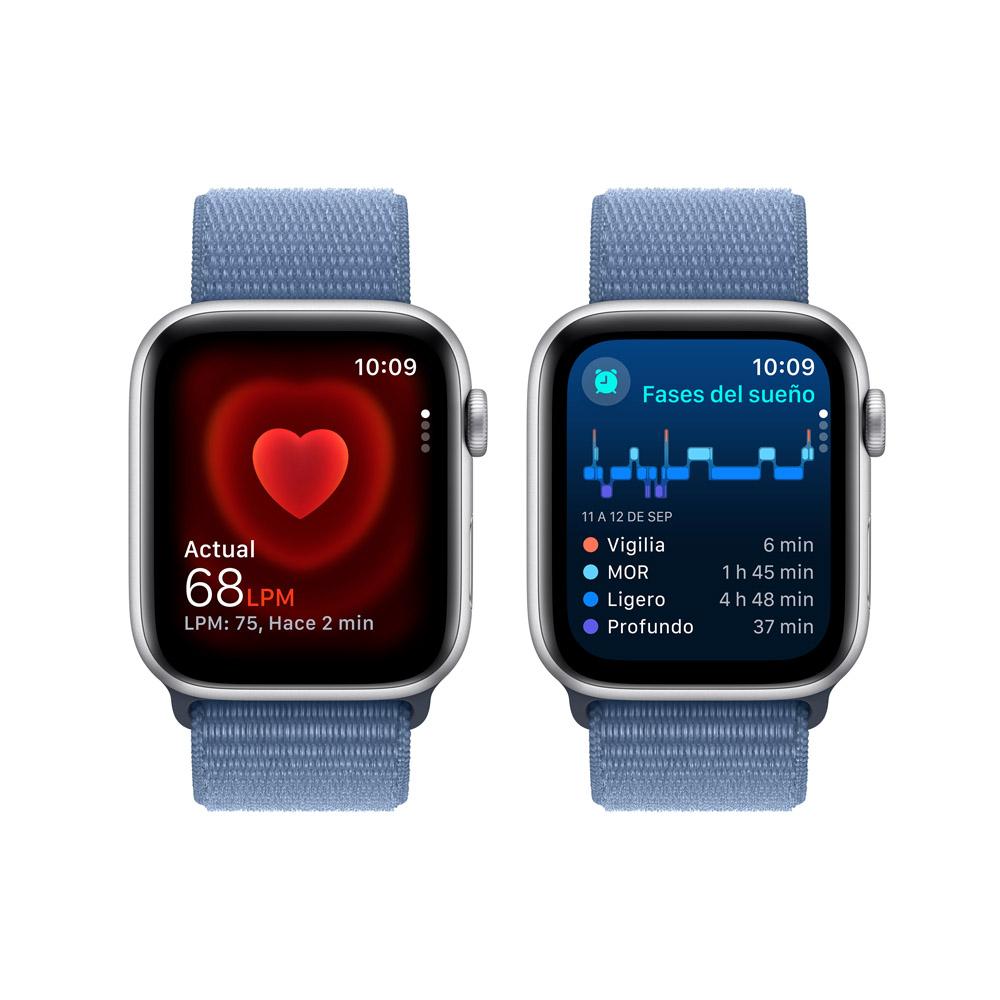 Apple Watch SE GPS • Caja de aluminio color plata de 44 mm • Correa loop deportiva azul invierno